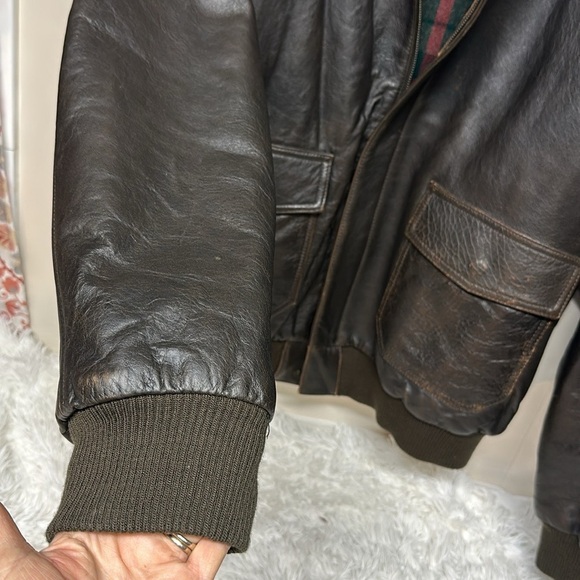 Men's Dark Brown Leather Bomber Jacket - Picture 4 of 12